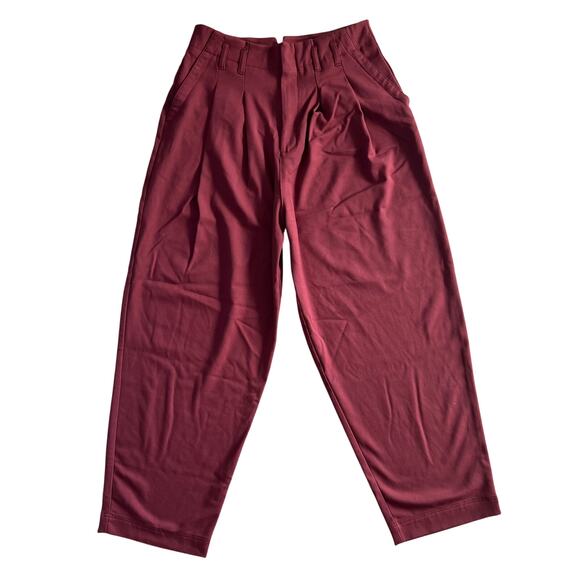 Free People women’s high-waisted tapered pants in a rich red/burgundy color. - Picture 1 of 11